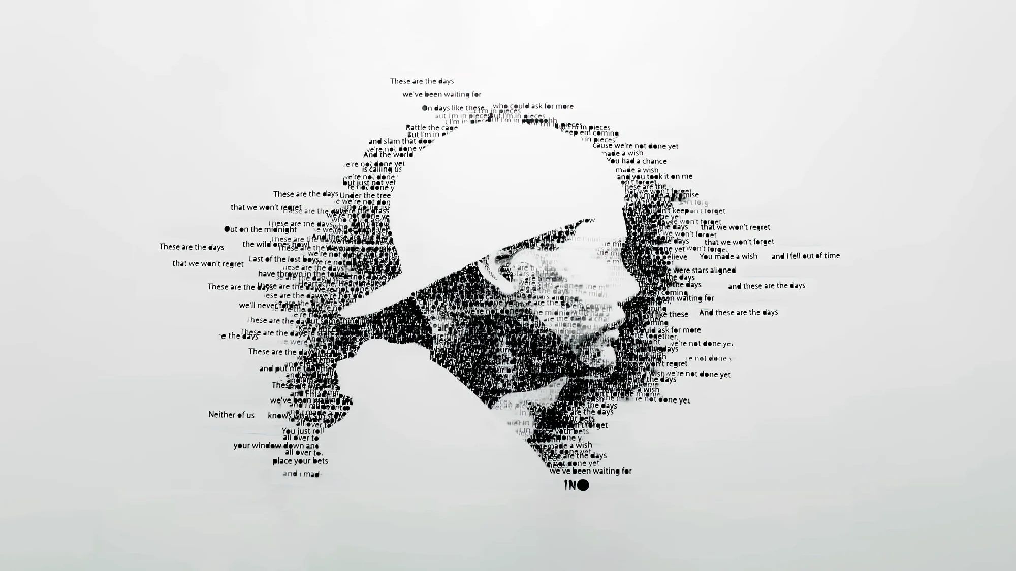 A portrait of Avicii in profile, built entirely from the lyrics of The Days